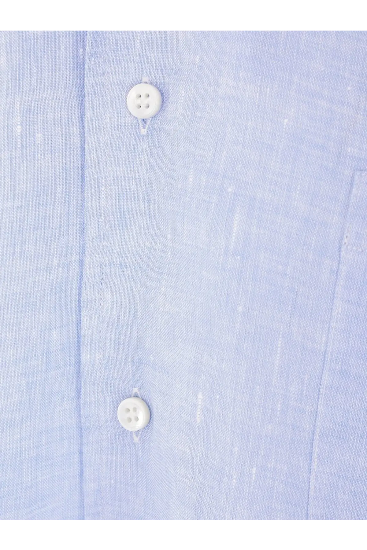 Loro Piana men’s Andrè linen shirt in light blue with white four-hole buttons for a stylish look
