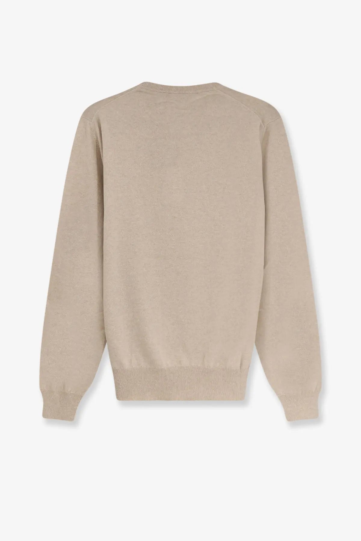 Beige knit loro piana men’s baby cashmere sweater with ribbed cuffs and hem in white color
