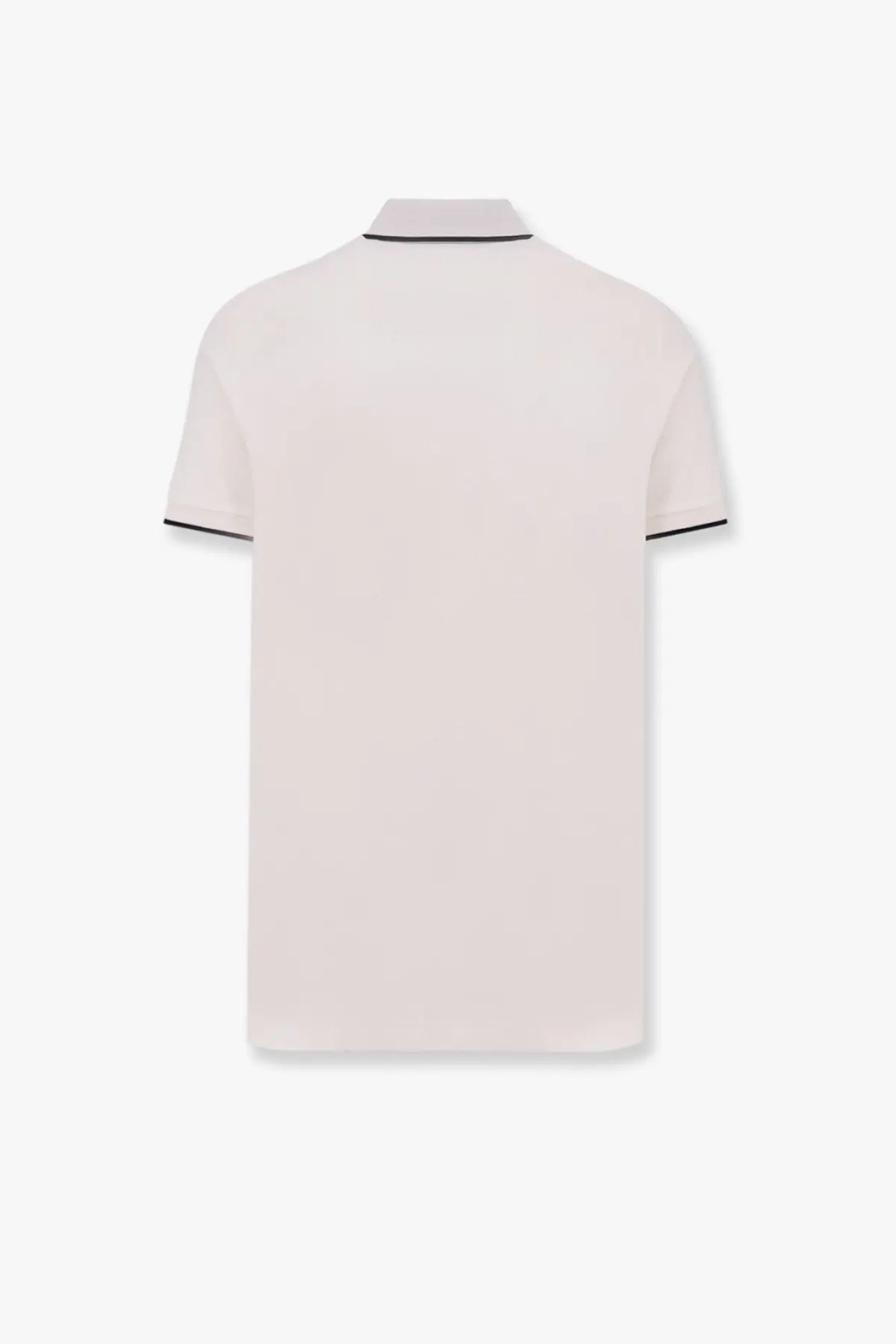 Loro Piana men’s Brentwood cotton polo shirt in off-white with black trim on collar and sleeve cuffs