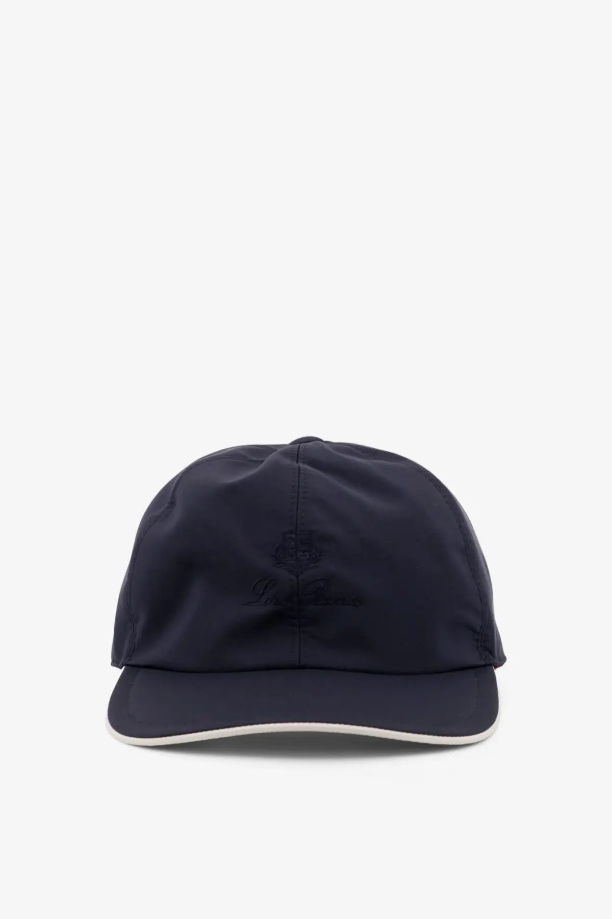 Loro Piana men’s nylon baseball hat in dark navy with a subtle embroidered logo and contrasting white brim