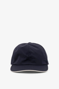 Loro Piana men’s nylon baseball hat in dark navy with a subtle embroidered logo and contrasting white brim