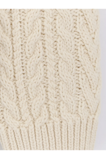 Cream-colored cable-knit sleeve of Loro Piana men’s schooner sweater in beige cashmere and abaca blend