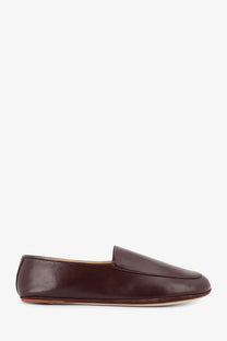 Dark brown leather slip-on loafer with smooth minimalist design and subtle stitching loro piana women’s anton walk