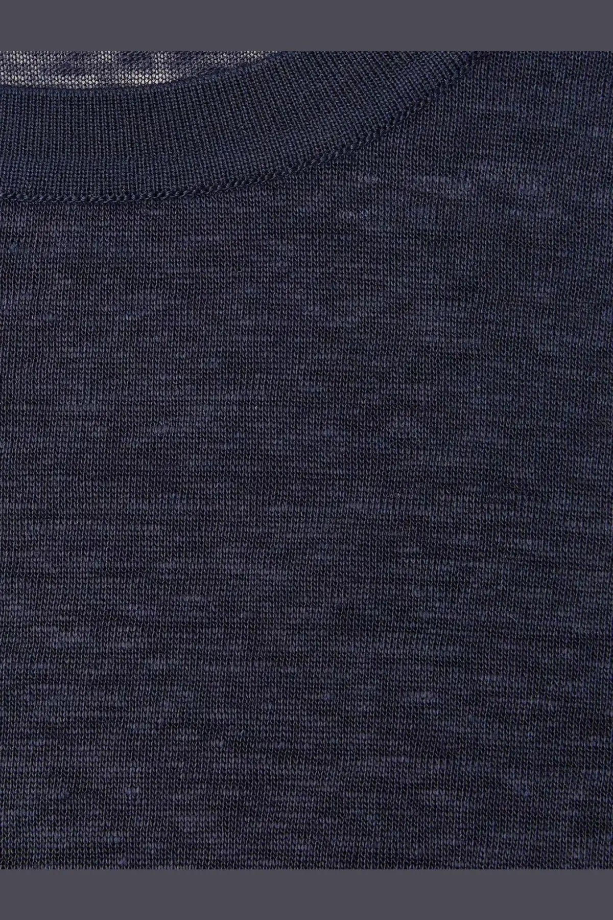 Dark blue heathered knit crewneck sweater showcasing texture and comfort in a stylish versatile design