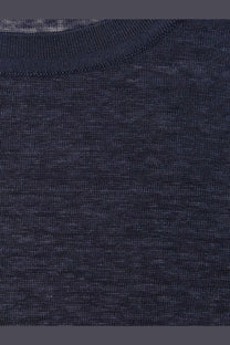 Dark blue heathered knit crewneck sweater showcasing texture and comfort in a stylish versatile design