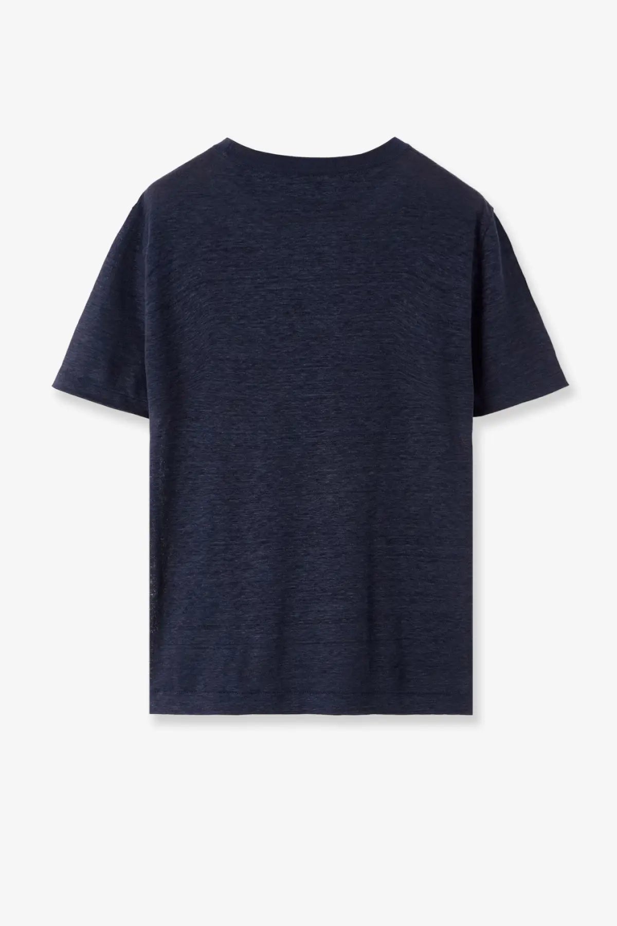 Loro Piana women’s Gargano linen shirt blue in dark blue with short sleeves and subtle textured fabric