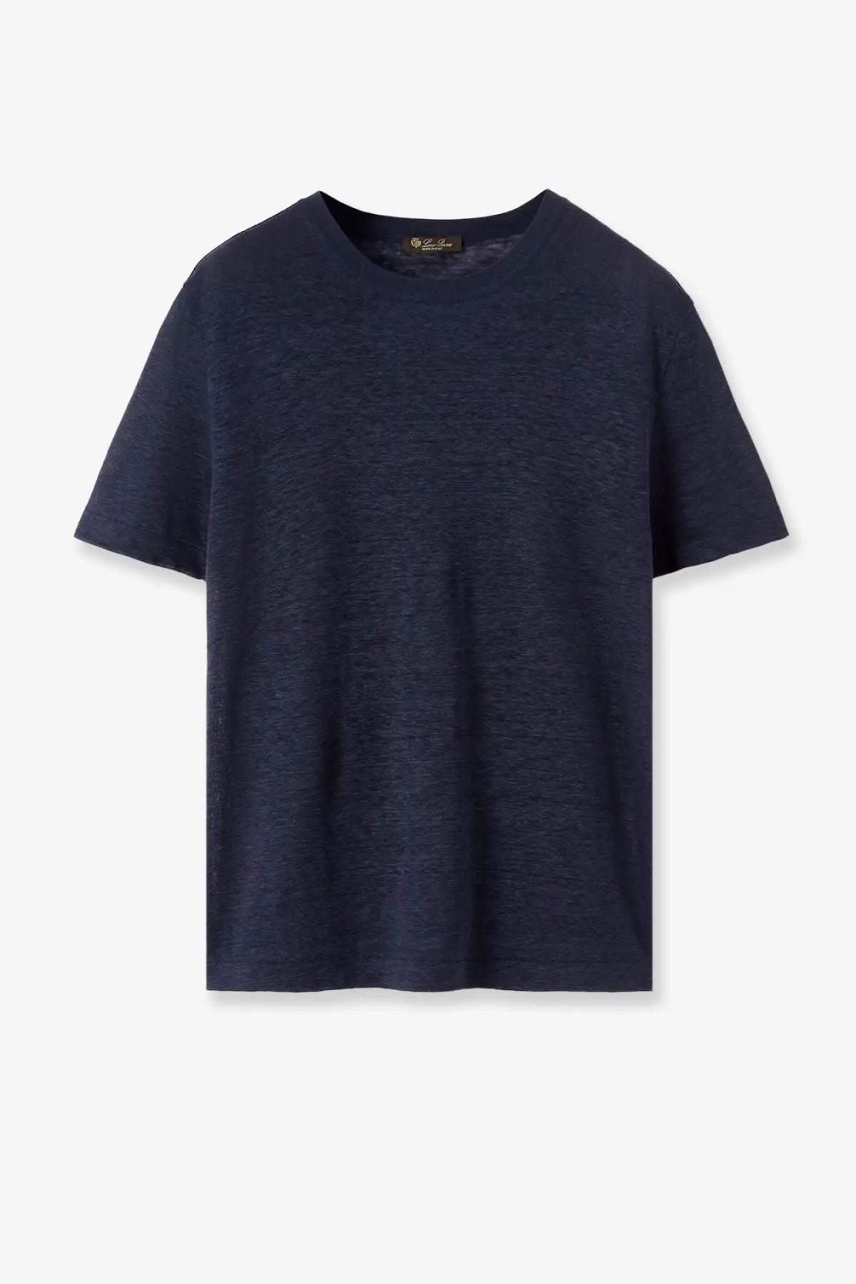 Navy blue short-sleeved Loro Piana women’s Gargano linen shirt with a subtle textured weave for lightweight comfort