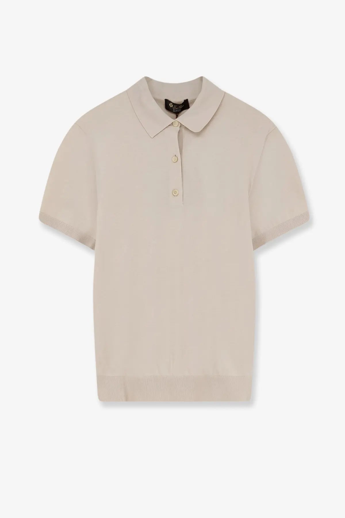 Loro Piana women’s beige ice wish cotton polo shirt with short sleeves classic collar and three matching buttons