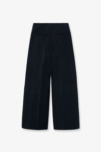 Loro piana women’s kenith blue linen and cotton trousers with high waist and wide leg tailored design