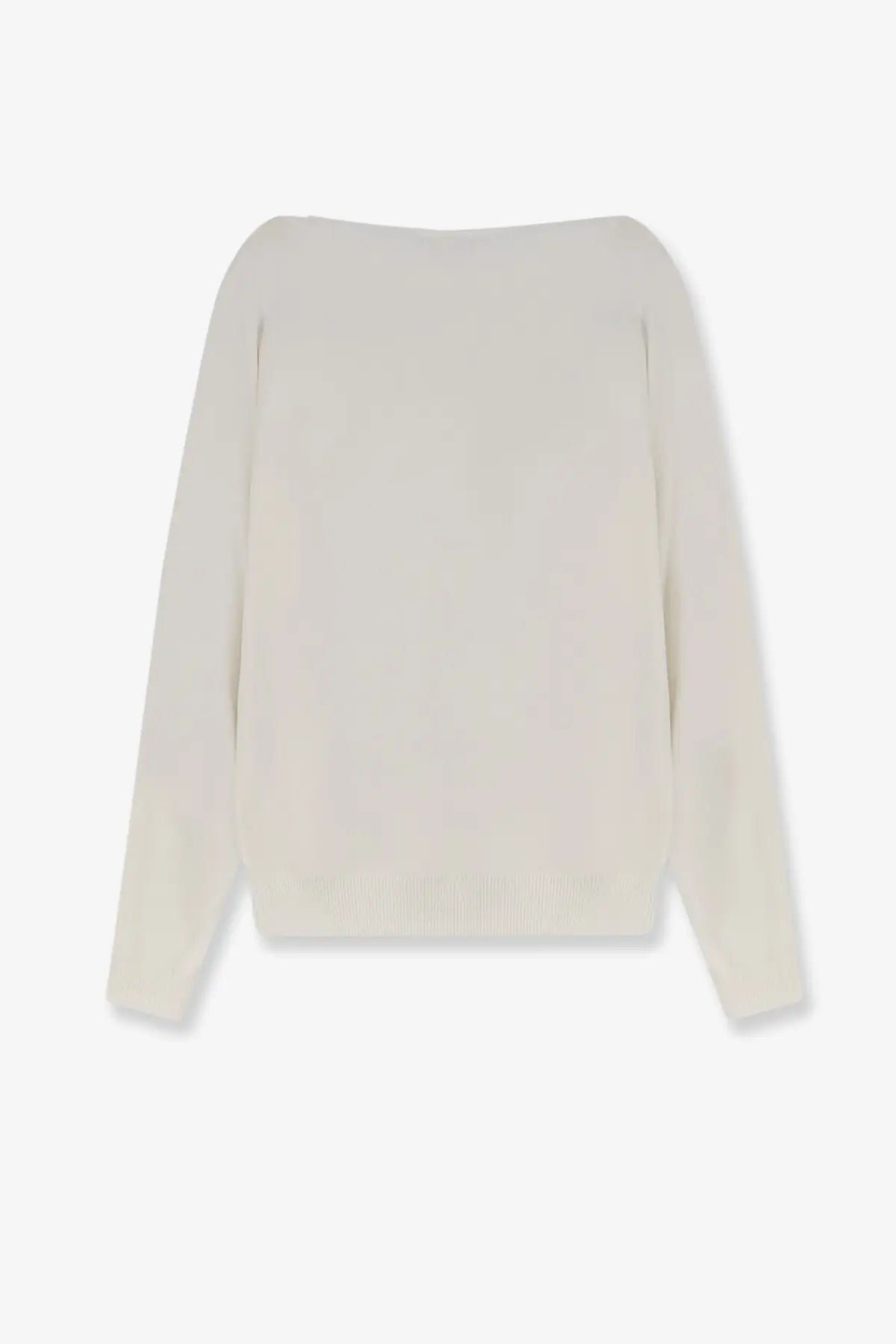 Off-white Loro Piana women’s Siena silk and cotton knit sweater with relaxed fit and ribbed cuffs