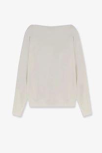 Off-white Loro Piana women’s Siena silk and cotton knit sweater with relaxed fit and ribbed cuffs