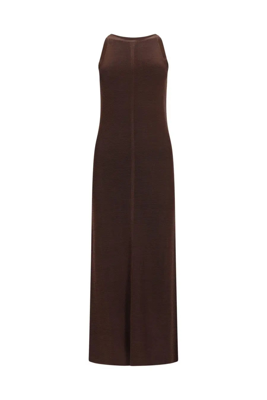 Loulou De Saison women’s abito lungo Pablo brown sleek sleeveless maxi dress with subtle textured fabric and straight cut silhouette