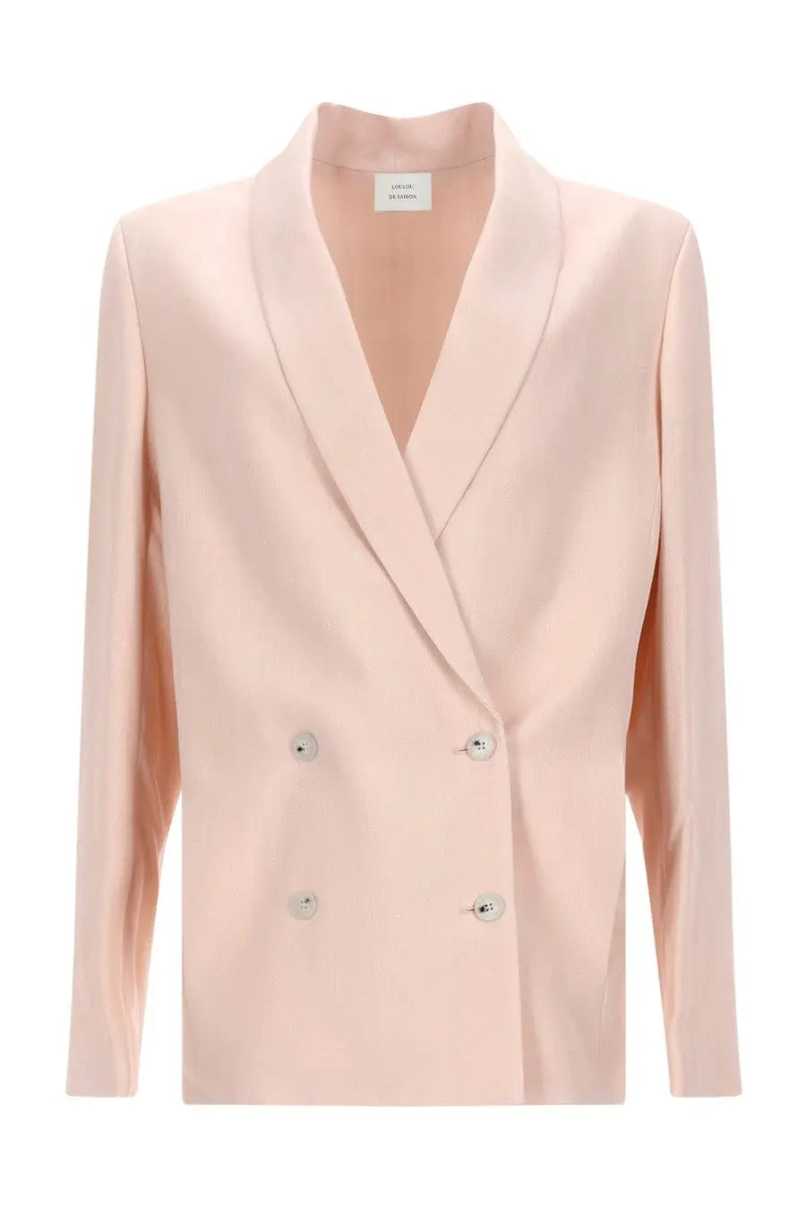Loulou de saison women’s blazer minka pink soft pink double-breasted satin finish with silver buttons