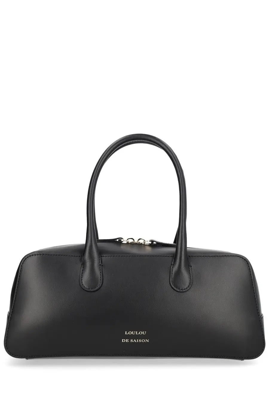 Loulou de saison women’s borsa seth mini black leather handbag with curved top handles and silver embossed logo