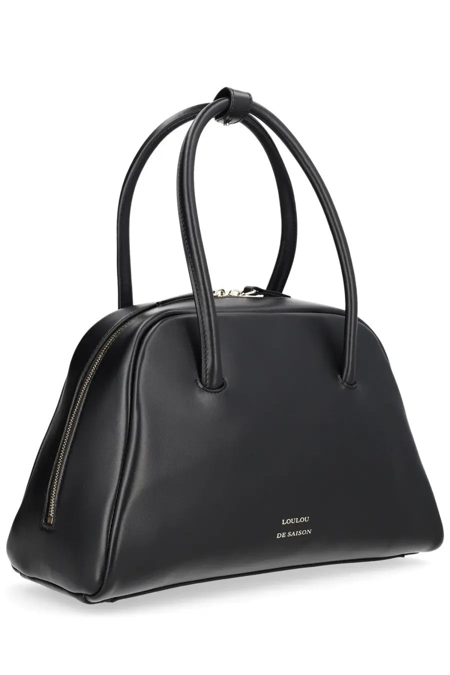 Loulou De Saison women’s borsa vesper small black leather handbag with curved top handles and embossed logo