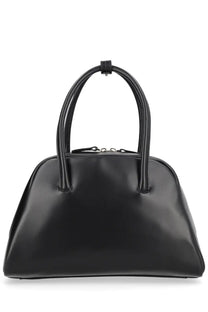 Loulou De Saison women’s borsa vesper small black patent leather satchel with curved top handles and minimalist design