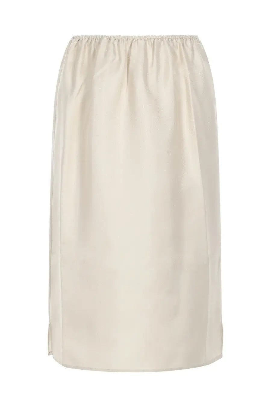 Loulou De Saison women’s gonna midi vasali white cream-colored satin midi skirt with elastic waistband and subtle sheen