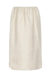 Loulou De Saison women’s gonna midi vasali white cream-colored satin midi skirt with elastic waistband and subtle sheen