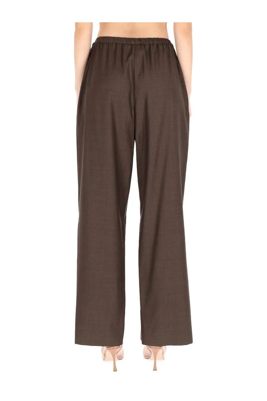 Loulou de saison women’s brown wide-leg trousers with elastic waistband in cove brown material