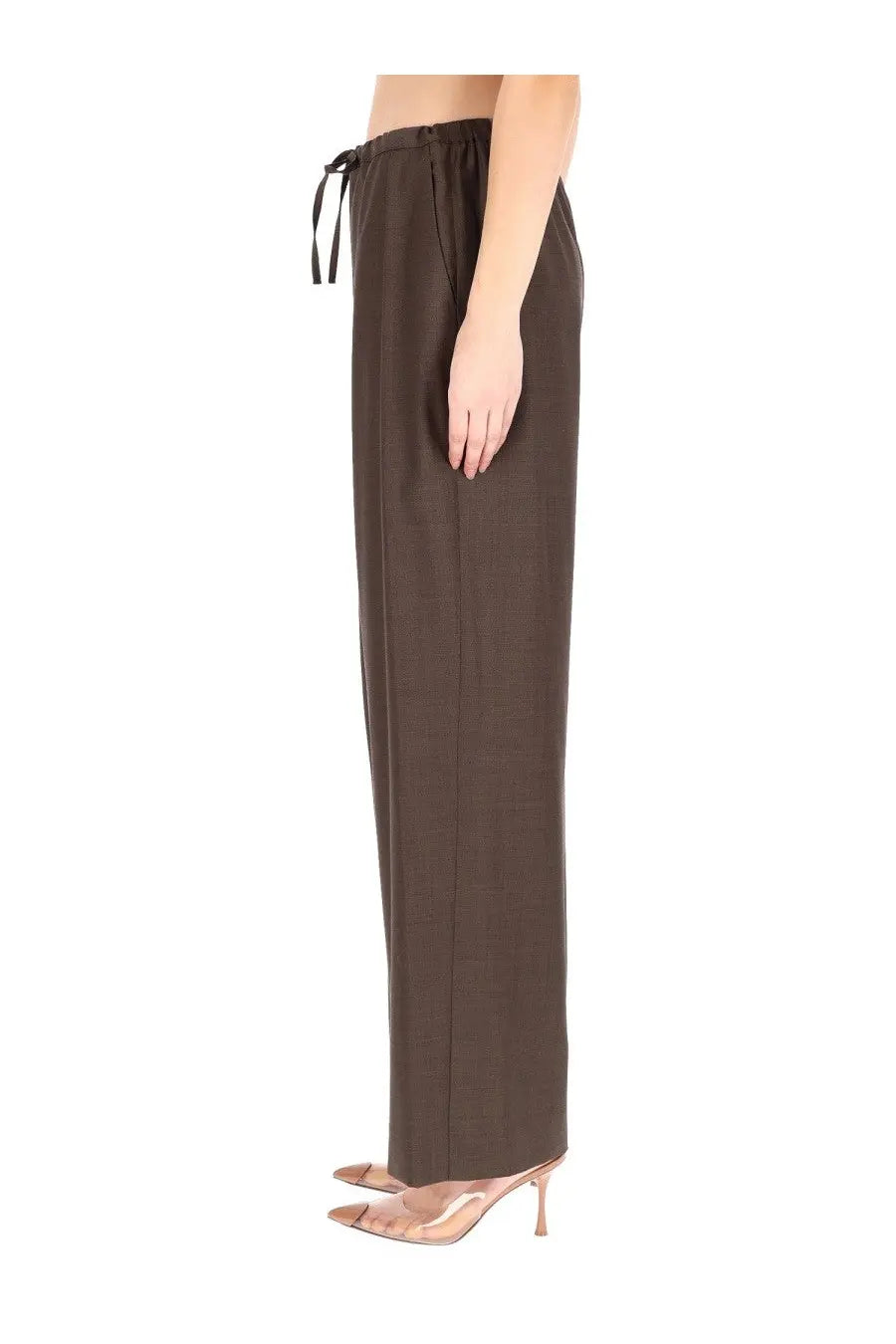 Loulou de saison women’s brown wide-leg trousers with drawstring waistband comfortable casual wear