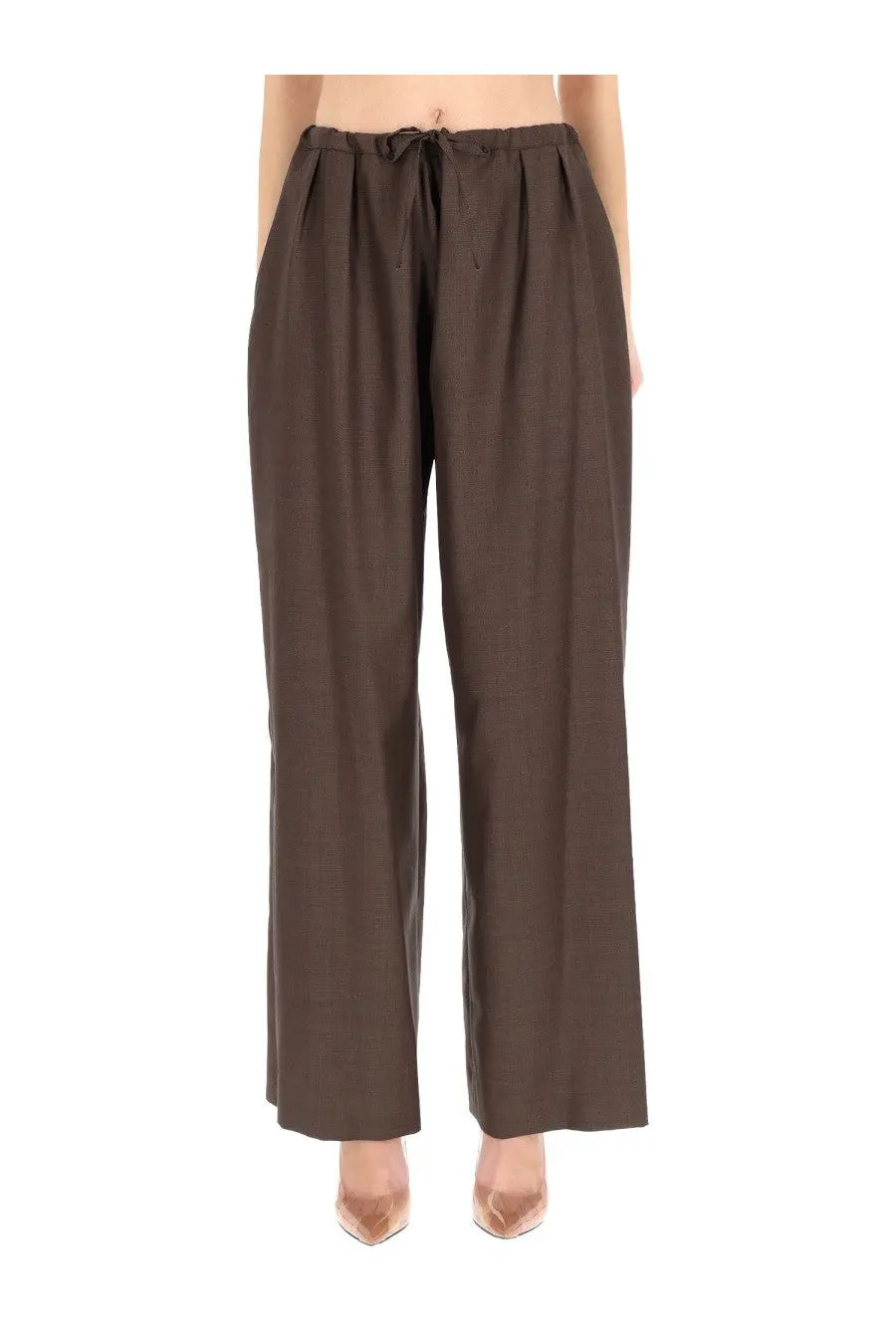 Loulou De Saison women’s cove brown wide-leg trousers with drawstring waistband in soft fabric