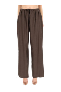 Loulou De Saison women’s cove brown wide-leg trousers with drawstring waistband in soft fabric