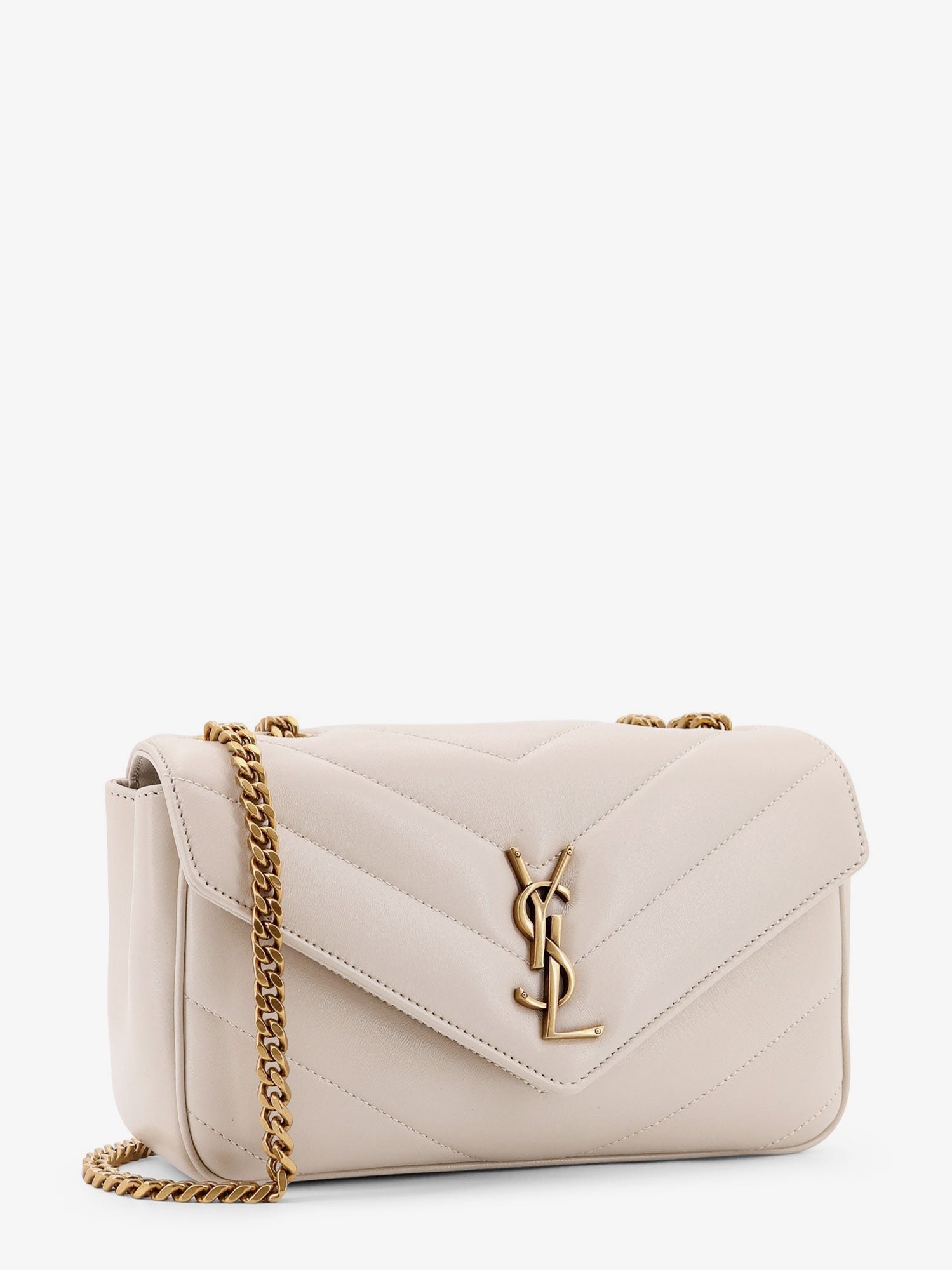 Saint Laurent Women's Loulou Small Quilted Leather Shoulder Bag White