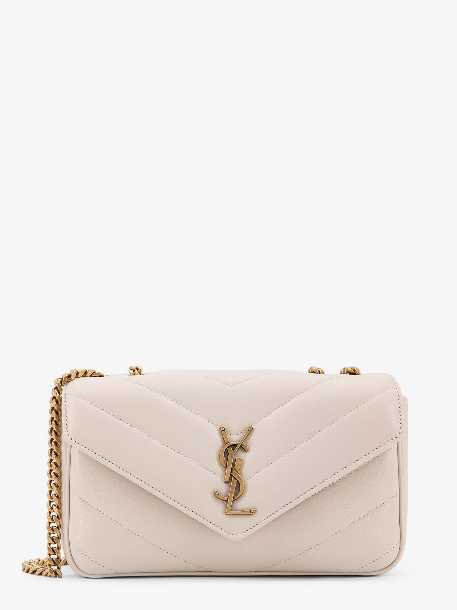 Saint Laurent Women's Loulou Small Quilted Leather Shoulder Bag White