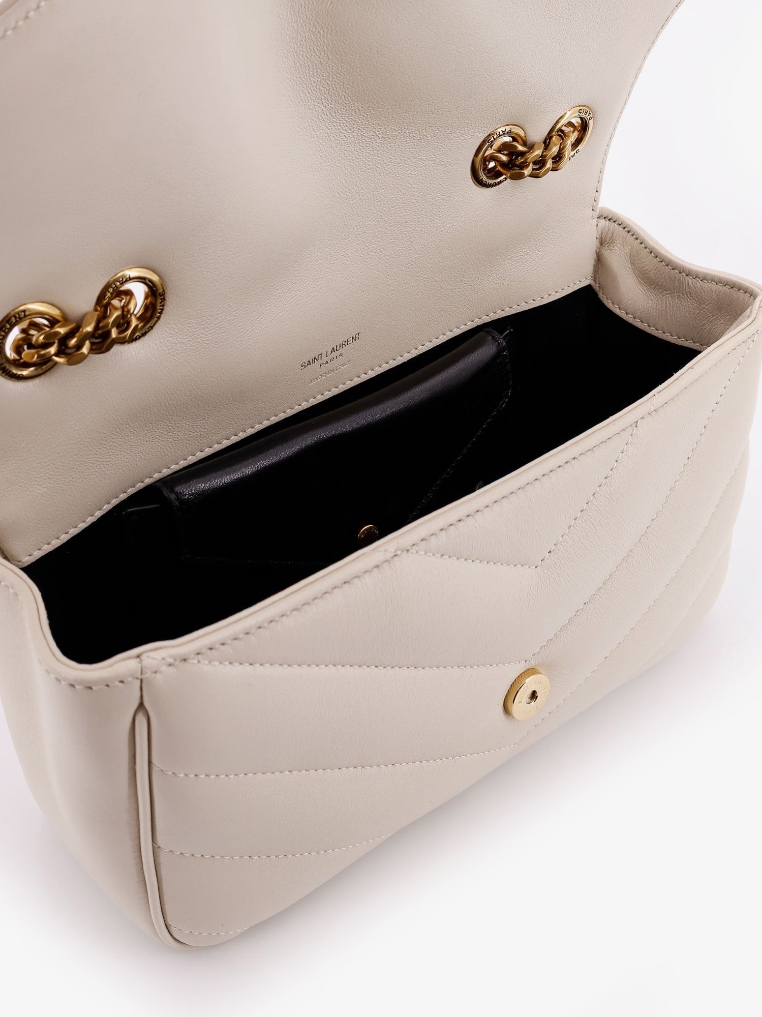 Saint Laurent Women's Loulou Small Quilted Leather Shoulder Bag White
