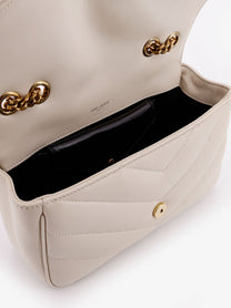 Saint Laurent Women's Loulou Small Quilted Leather Shoulder Bag White