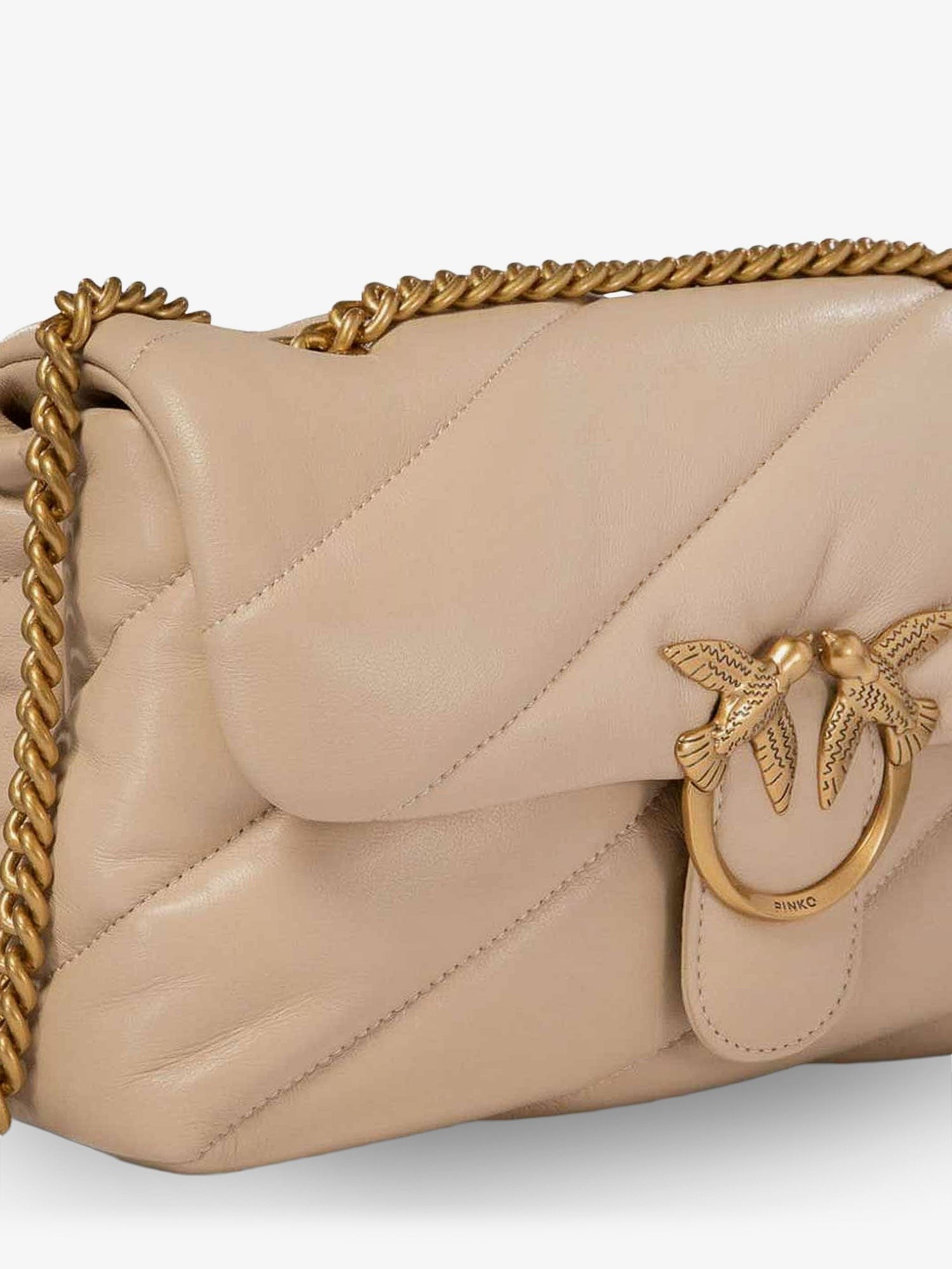 Pinko Women's Love Puff Classic Quilted Leather Crossbody Bag Beige
