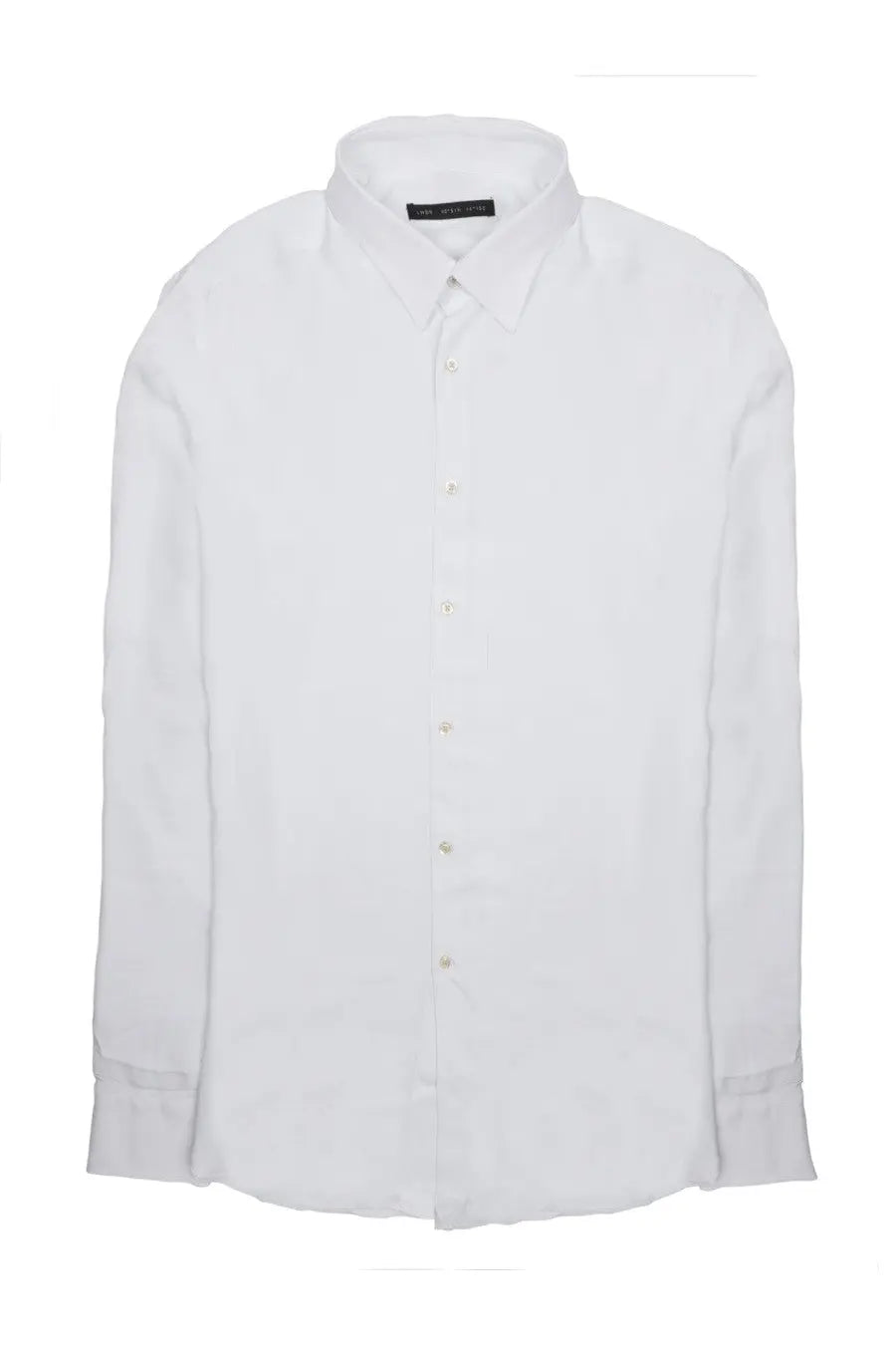 A crisp white long-sleeved low brand men’s camicia in jersey di cotone cotton shirt with a classic collar and subtle texture