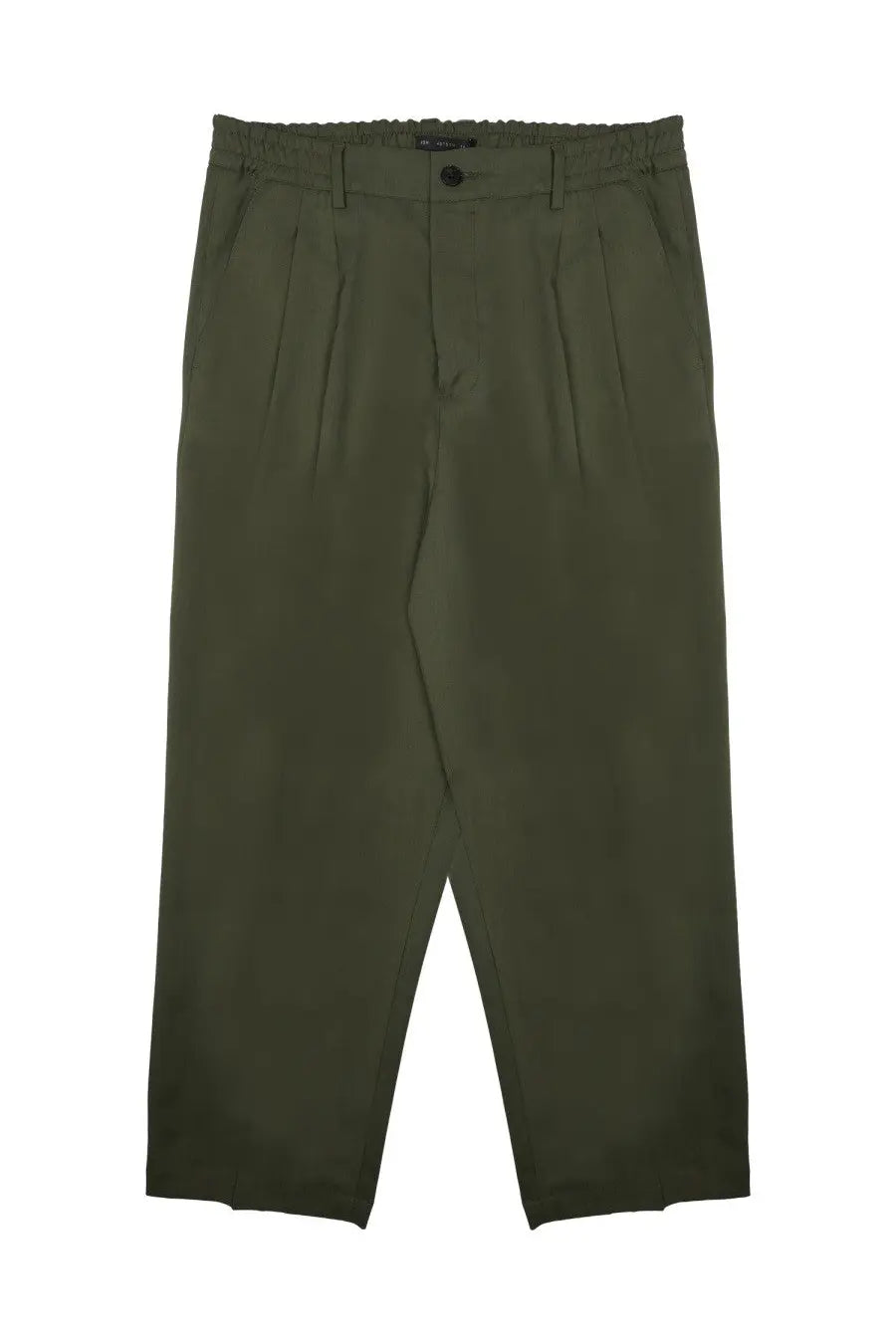 Olive green pleated low brand men’s pantalone zen tropical green trousers with relaxed fit and elastic waistband