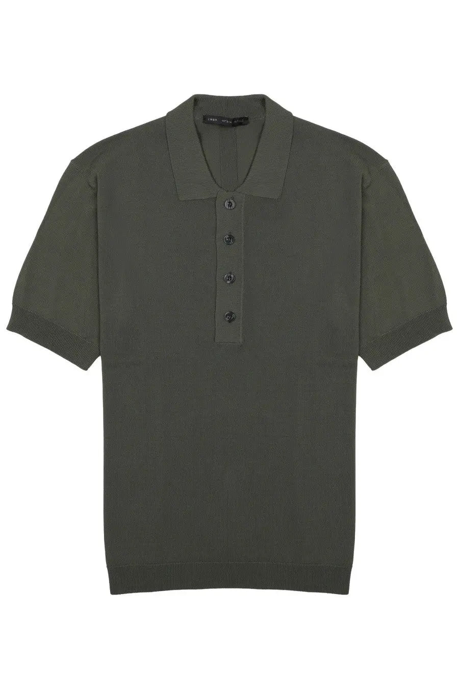 Low brand mens polo techno in viscosa green featuring a dark olive green short sleeved ribbed collar and cuffs