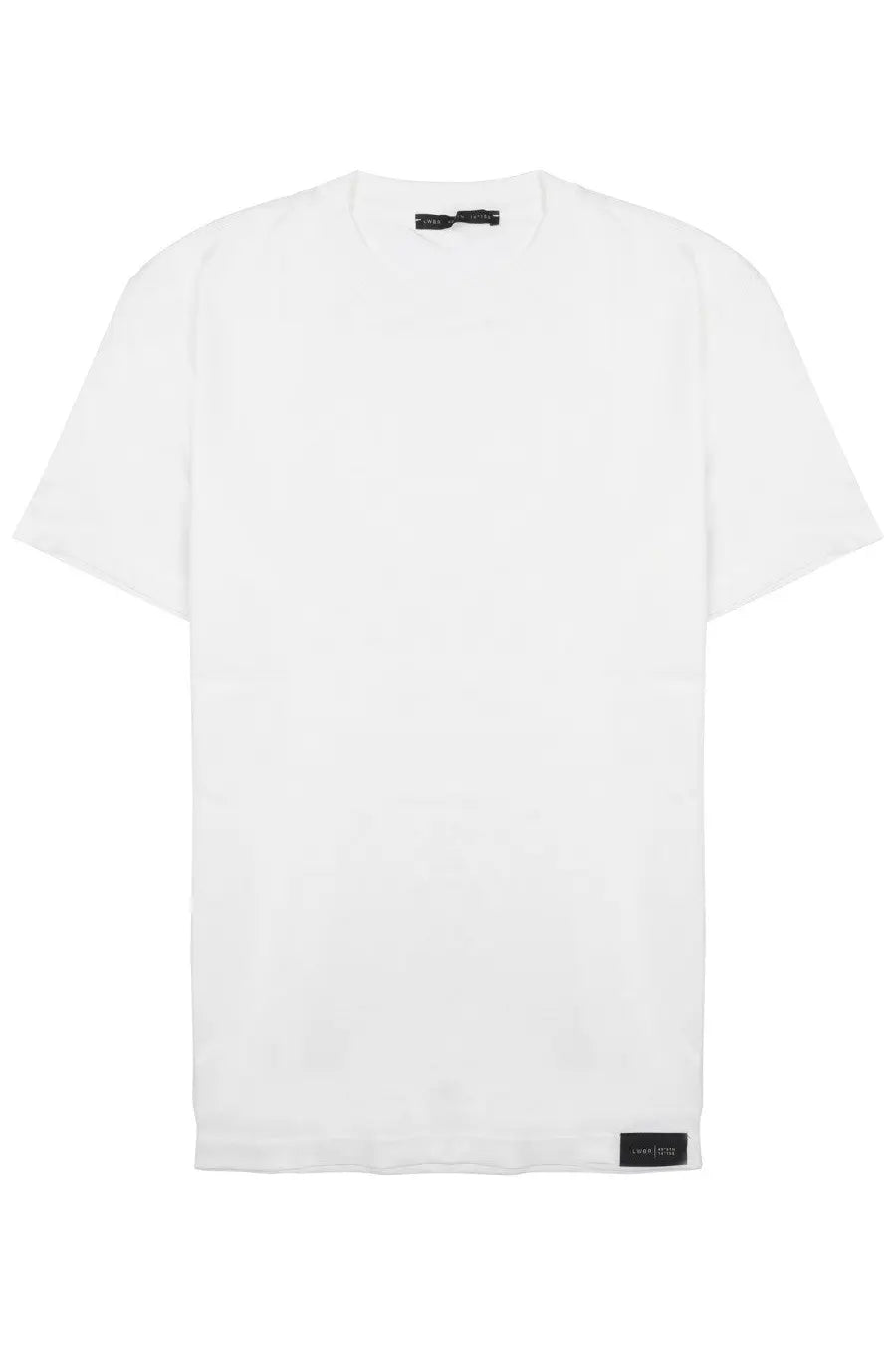 Low Brand men’s white cotton jersey t-shirt with crew neck short sleeves and black brand tags at neckline and hem