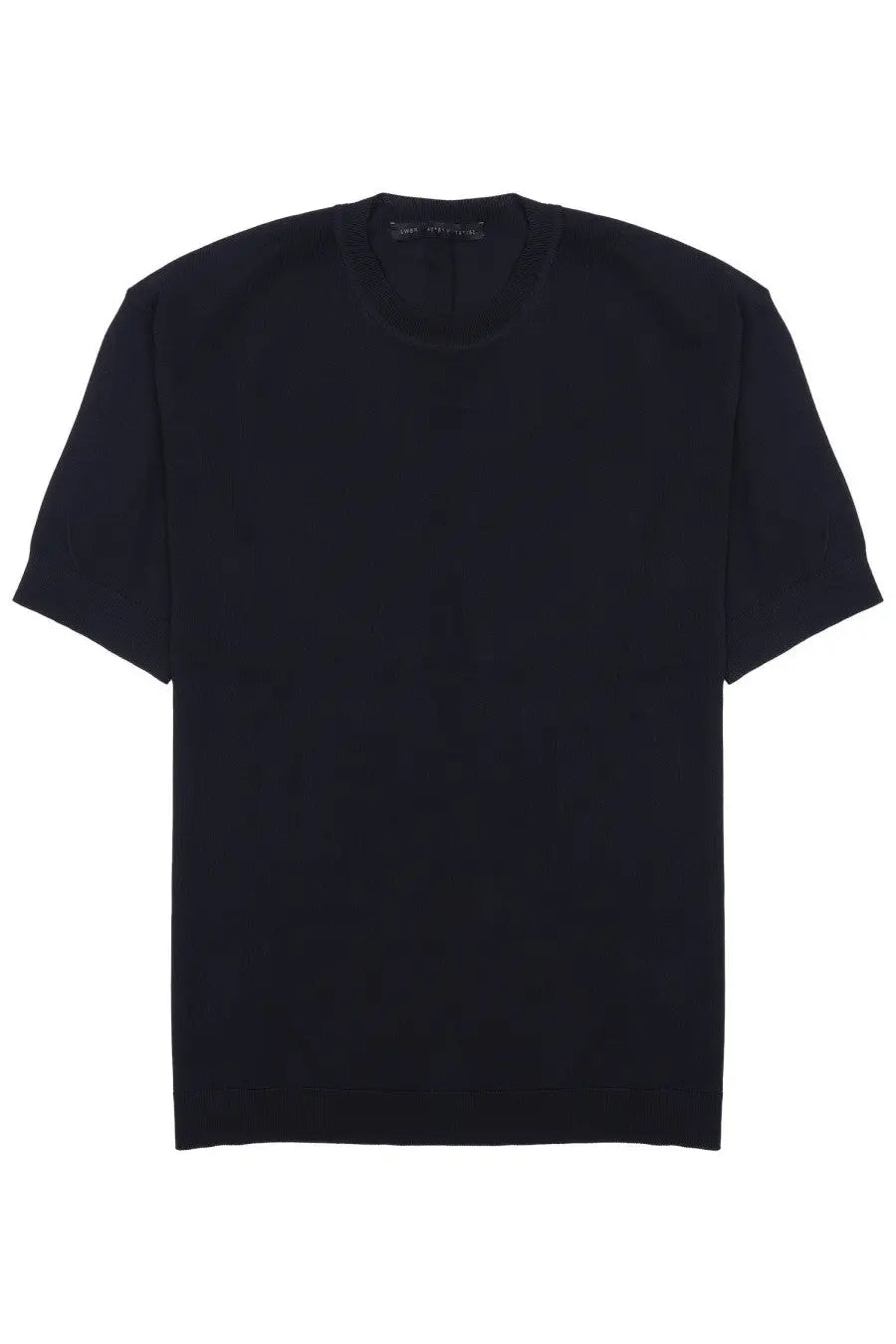 Black short-sleeved crew neck t-shirt with minimalist design and subtle texture low brand men’s shirt techno viscosa blue
