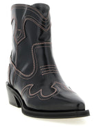 Ganni Low Shaft Embroidered Western Ankle Boots Black, view 2