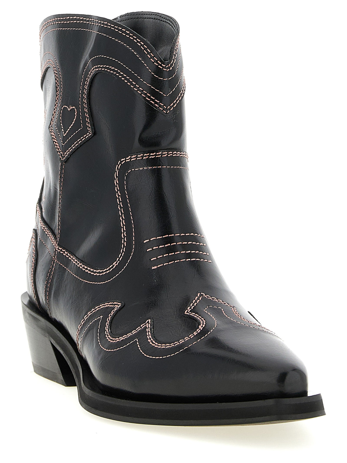 Ganni Low Shaft Embroidered Western Ankle Boots Black, view 2