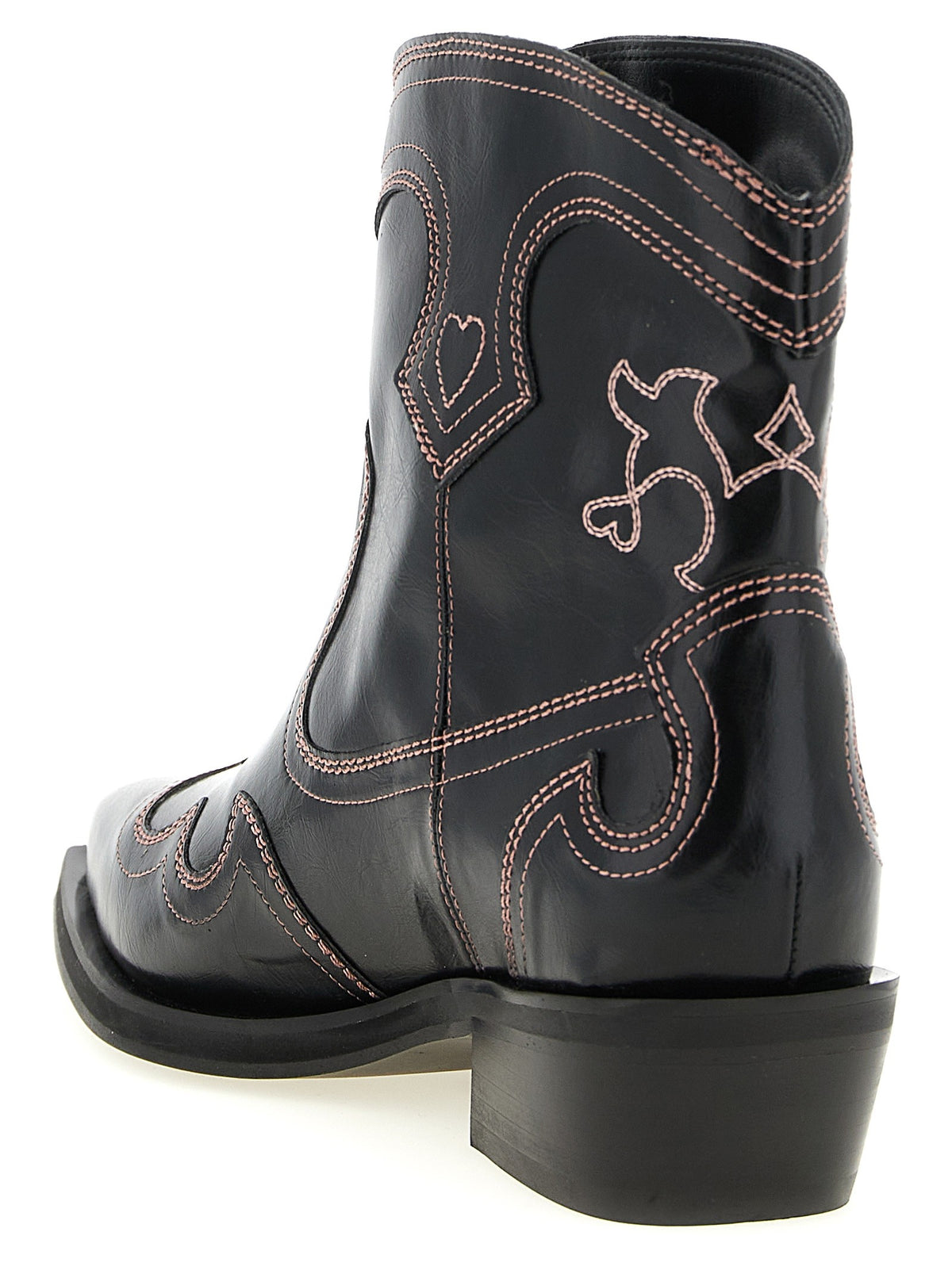 Ganni Low Shaft Embroidered Western Ankle Boots Black, view 3