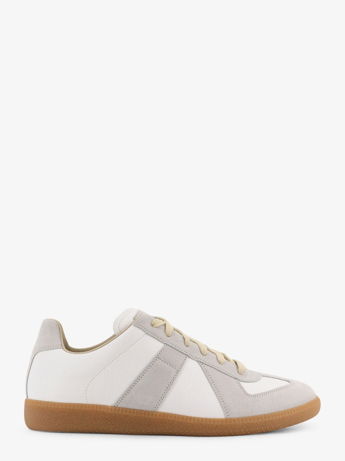Maison Margiela Men's Low Top Replica Leather and Suede Sneakers White