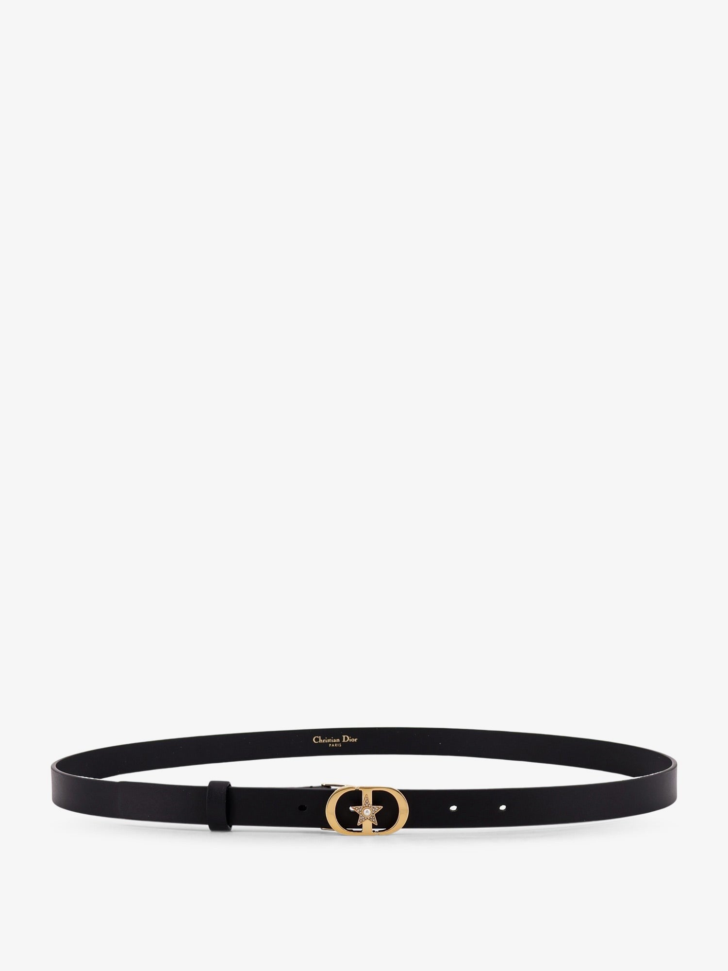Dior Women's Lucky Montaigne Star Leather Belt Black Dior