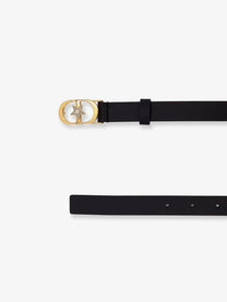 Dior Women's Lucky Montaigne Star Leather Belt Black
