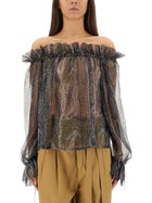 Saint Laurent Women's Lurex Silk Creponne Top Blue