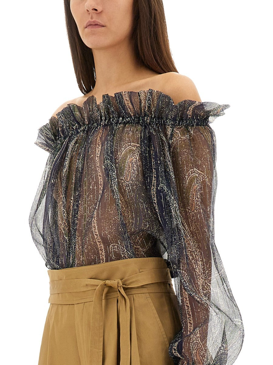 Saint Laurent Women's Lurex Silk Creponne Top Blue, view 4