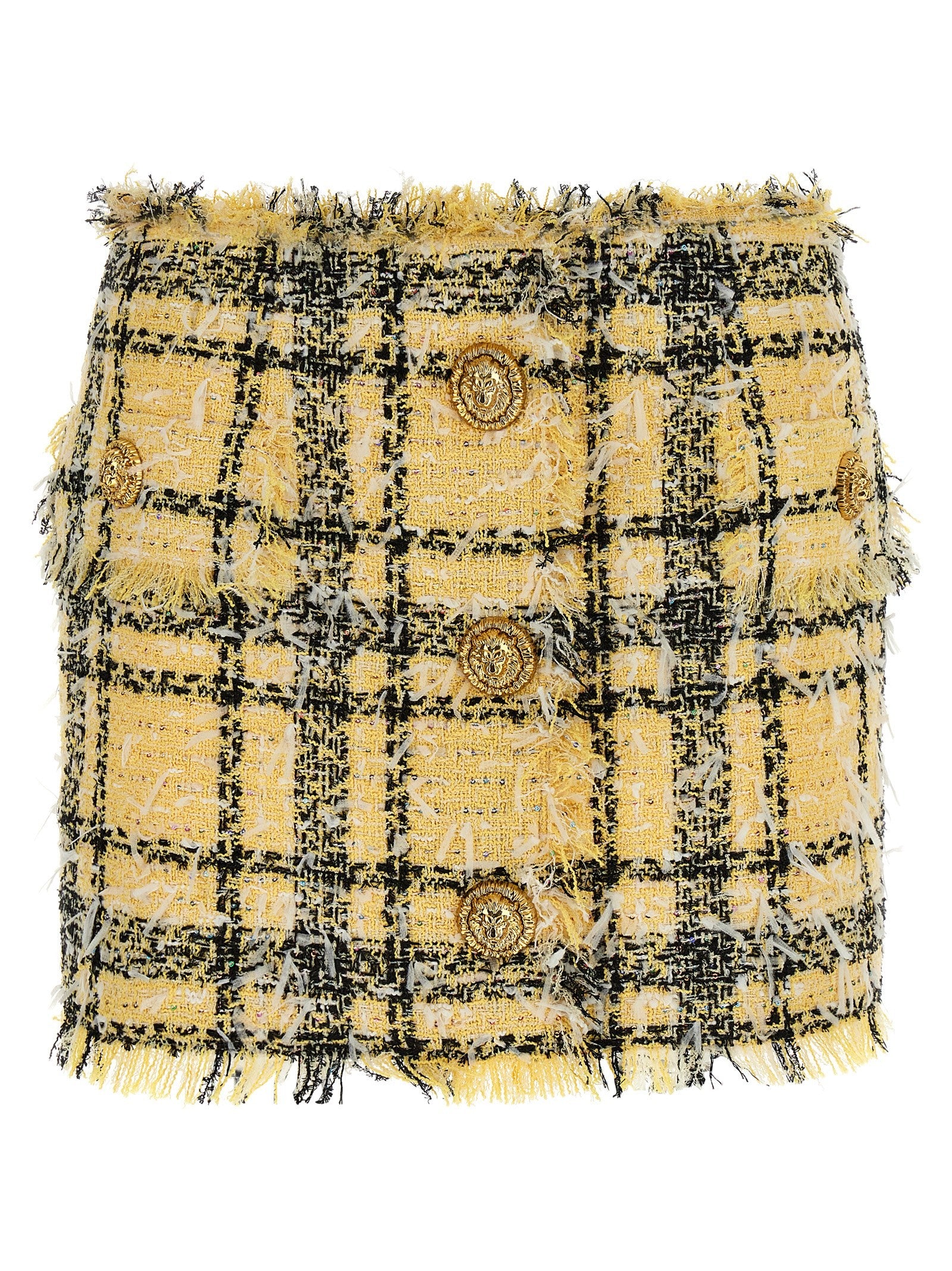 Balmain Lurex Tweed Skirt Gold