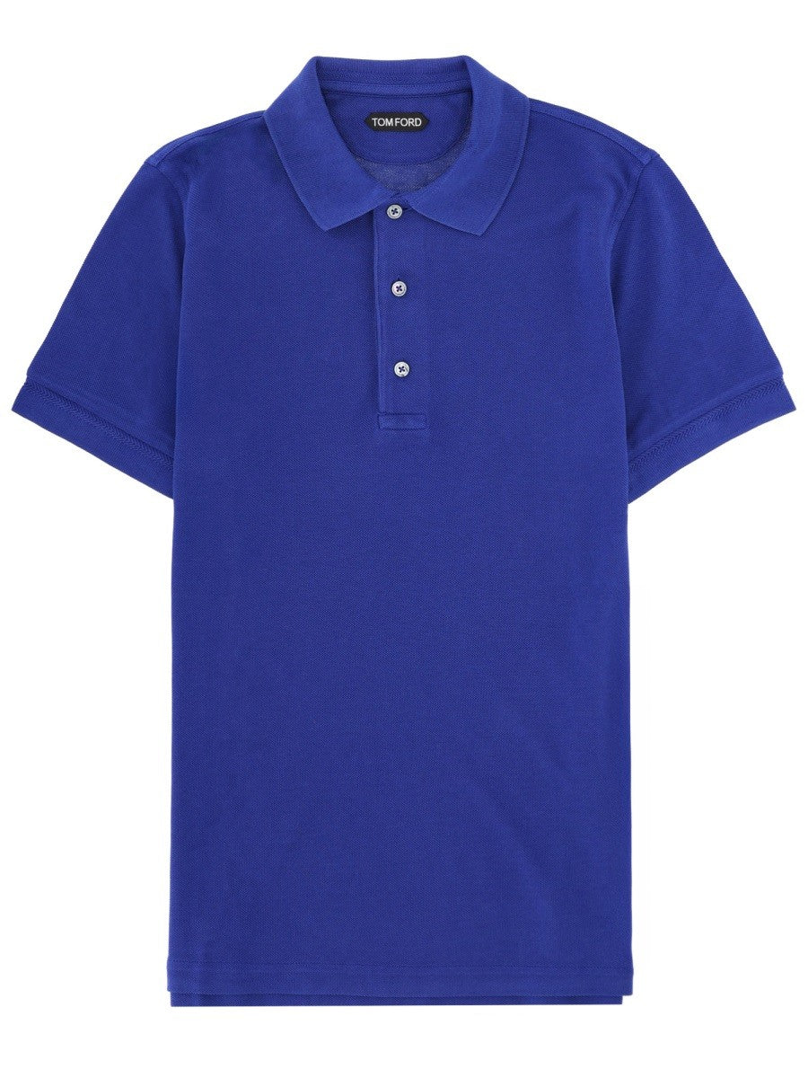 Tom Ford Men's Lyocell and Cotton Polo Shirt Blue