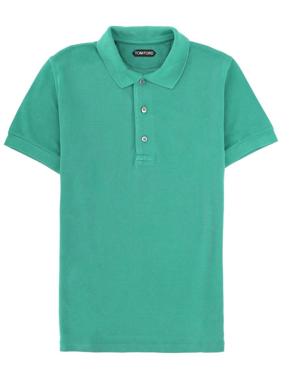 Tom Ford Men's Lyocell and Cotton Polo Shirt Green