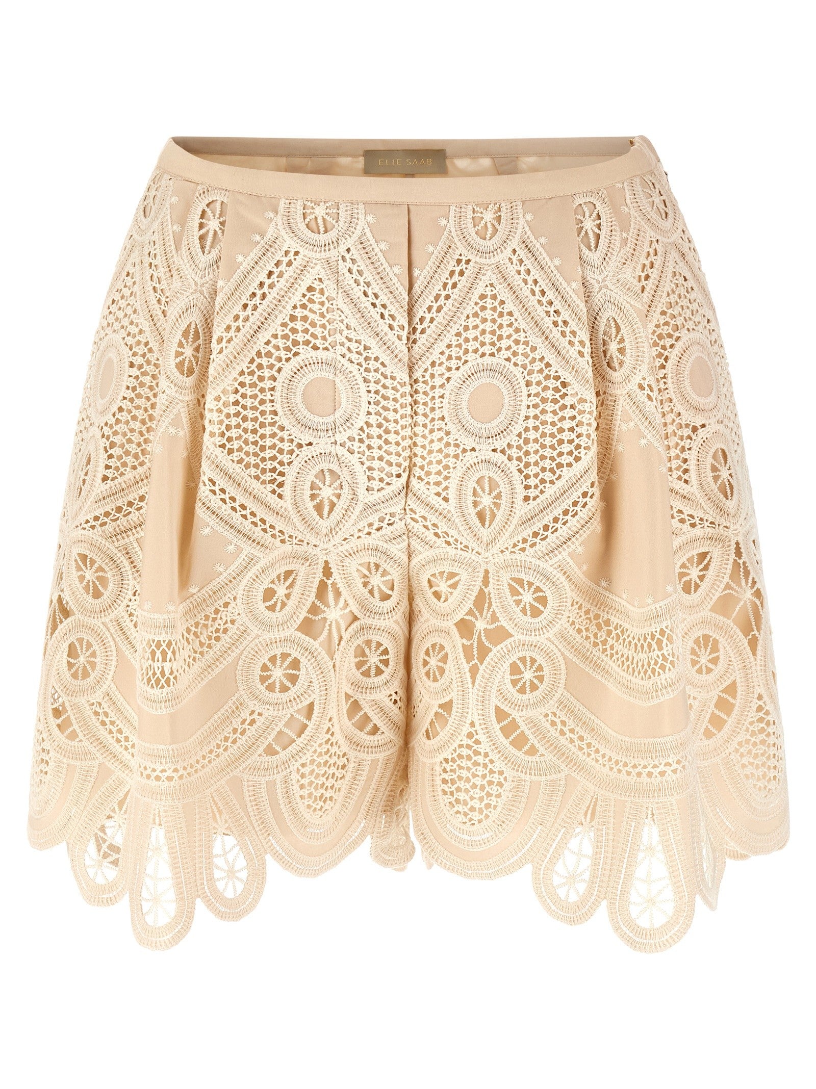 Elie Saab Macramé Embroidery Shorts Beige