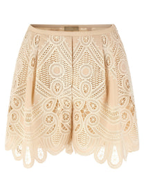 Elie Saab Macramé Embroidery Shorts Beige