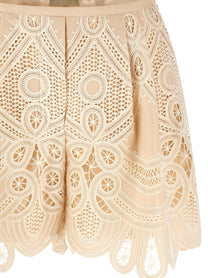 Elie Saab Macramé Embroidery Shorts Beige